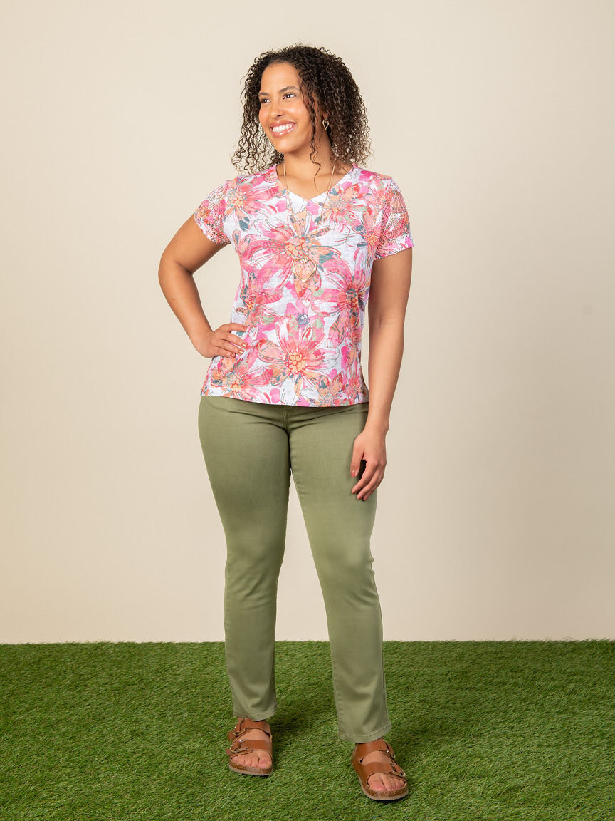 Crochet Sleeve V Neck Top Image 4