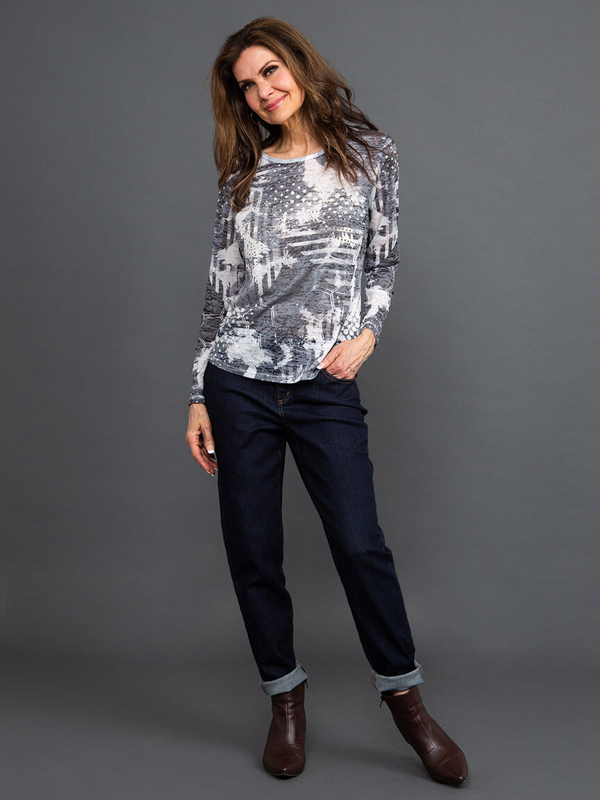 Long Sleeve Burnout Top w/ Hotfix Image 1