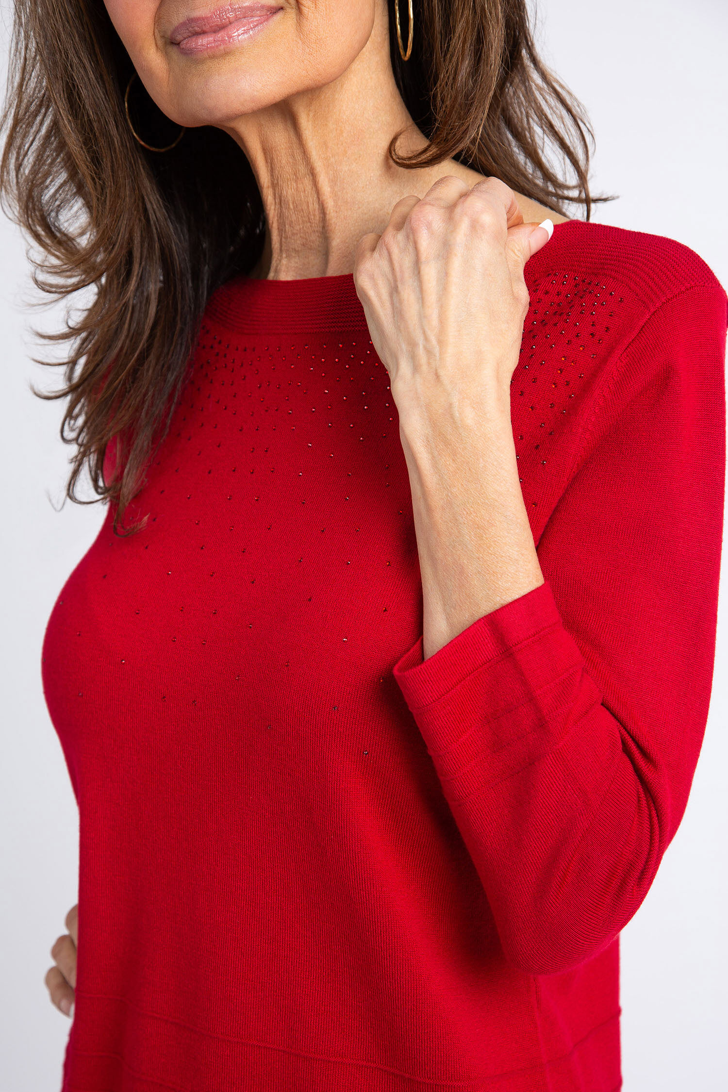 &frac34; Sleeve Embellished Boatneck Sweater Image 4
