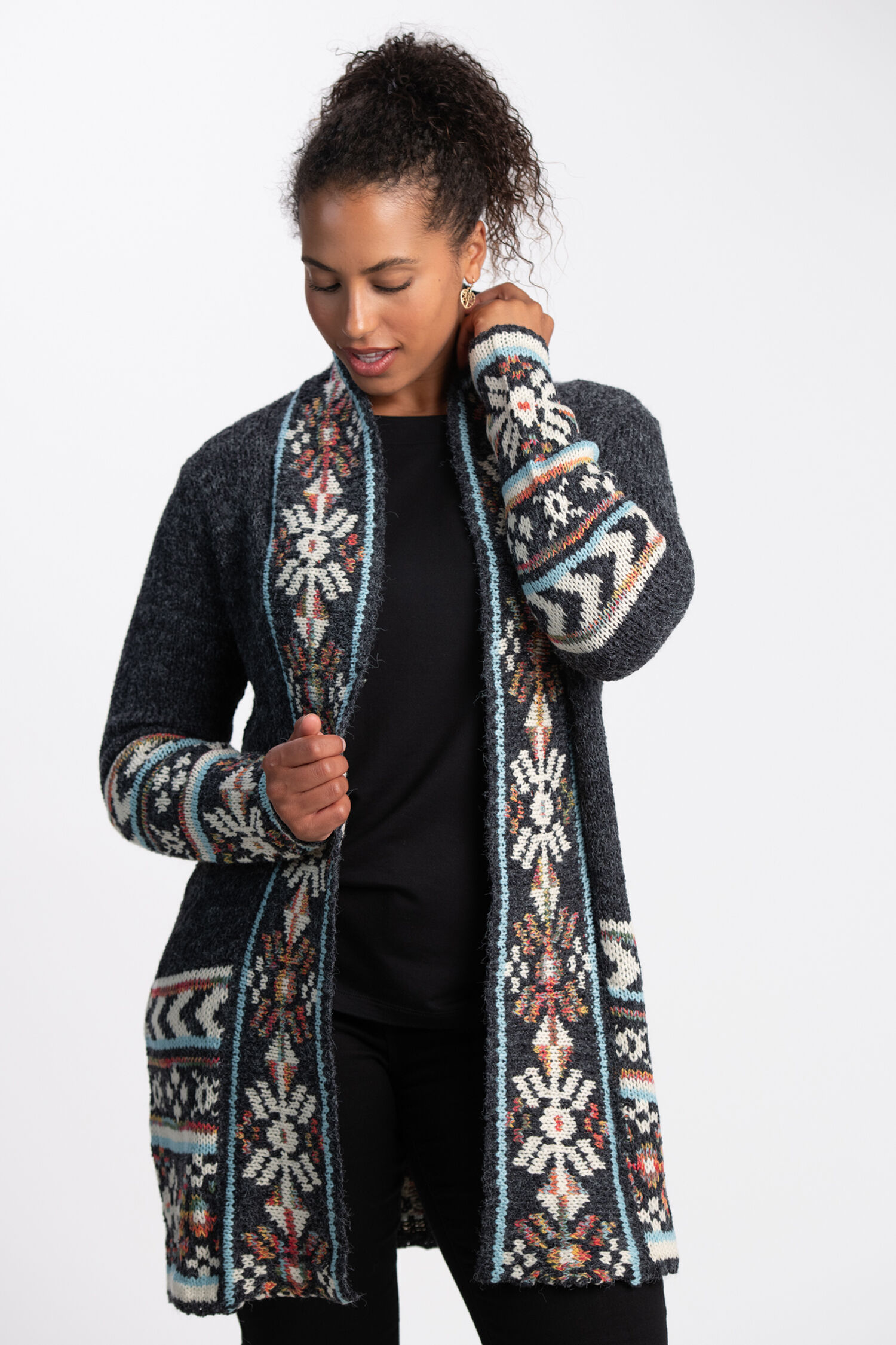 Open Front Long Knit Cardigan  Image 2