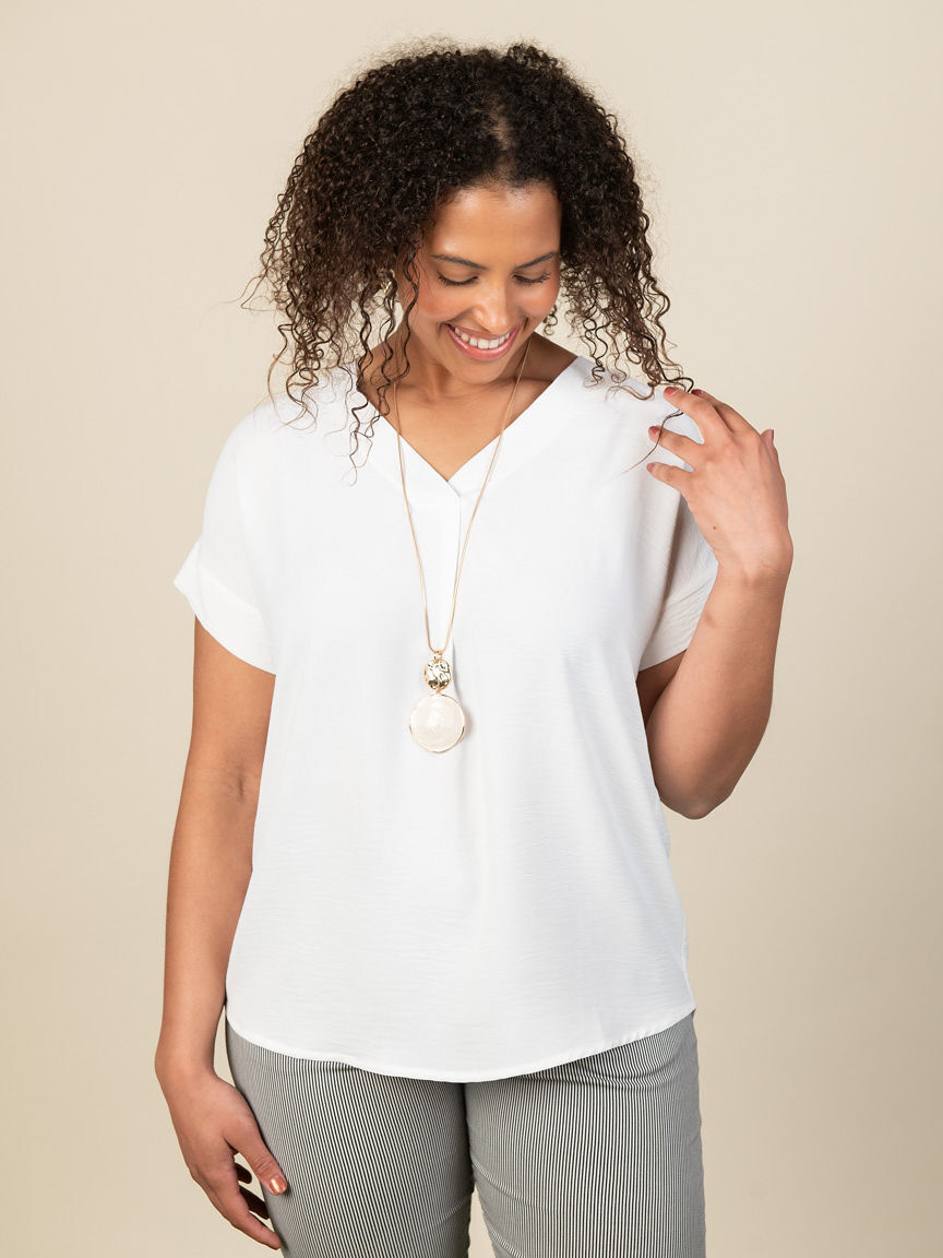 Short Sleeve V Neck Blouse Image 1