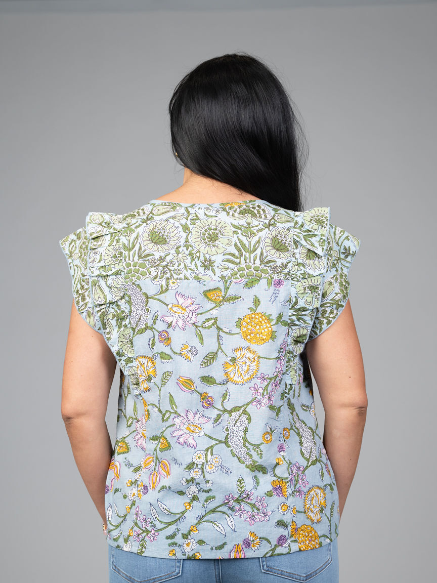 Sleeveless Mixed Print Blouse