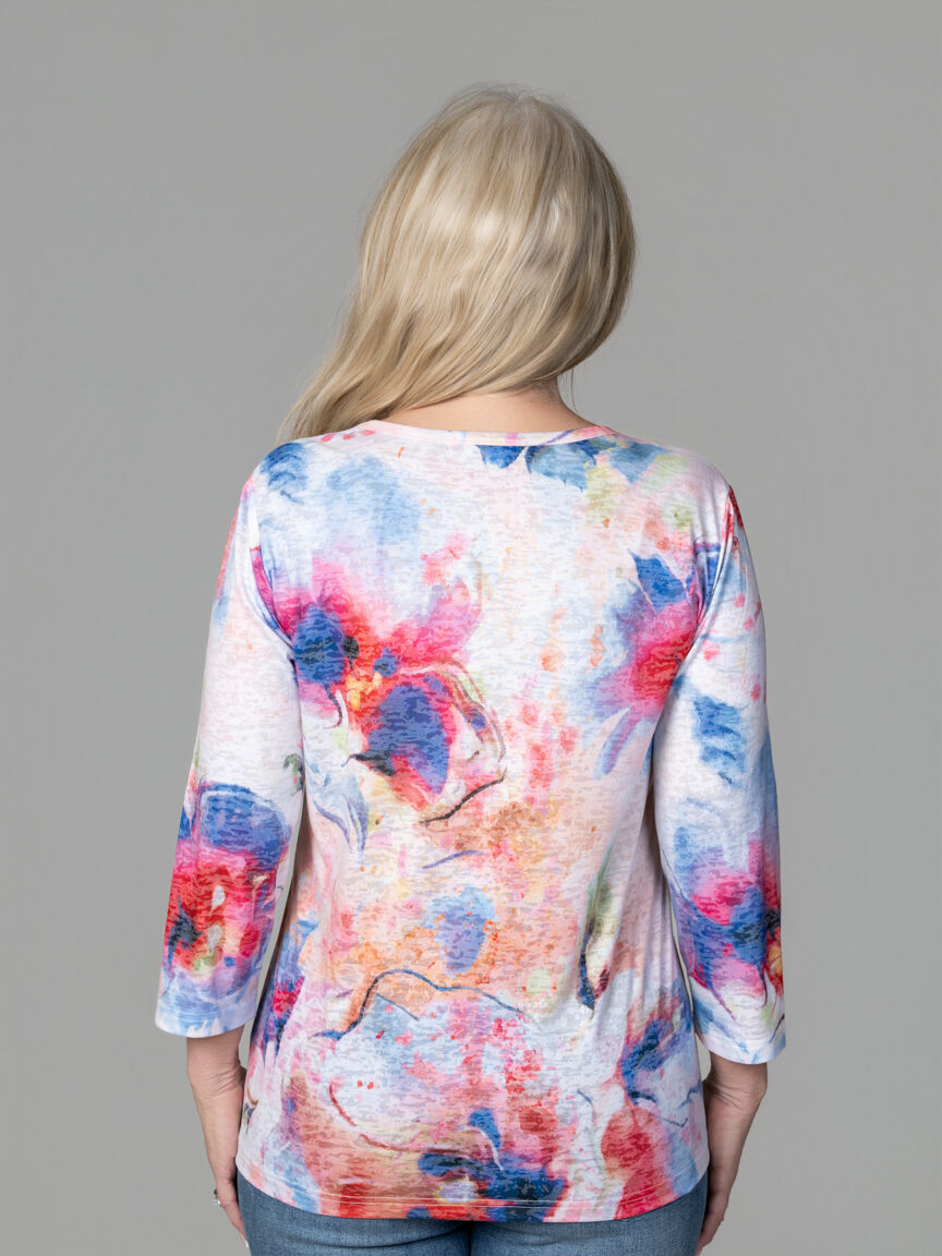 3/4 Sleeve Burnout Top With Hotfix