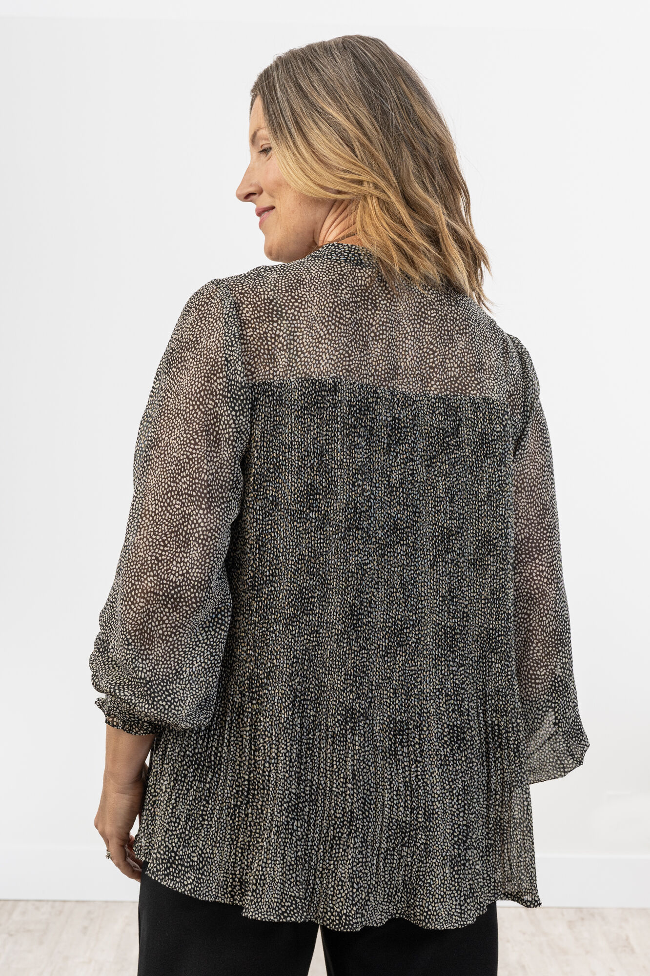 Pleated Notch Flare Blouse Image 2