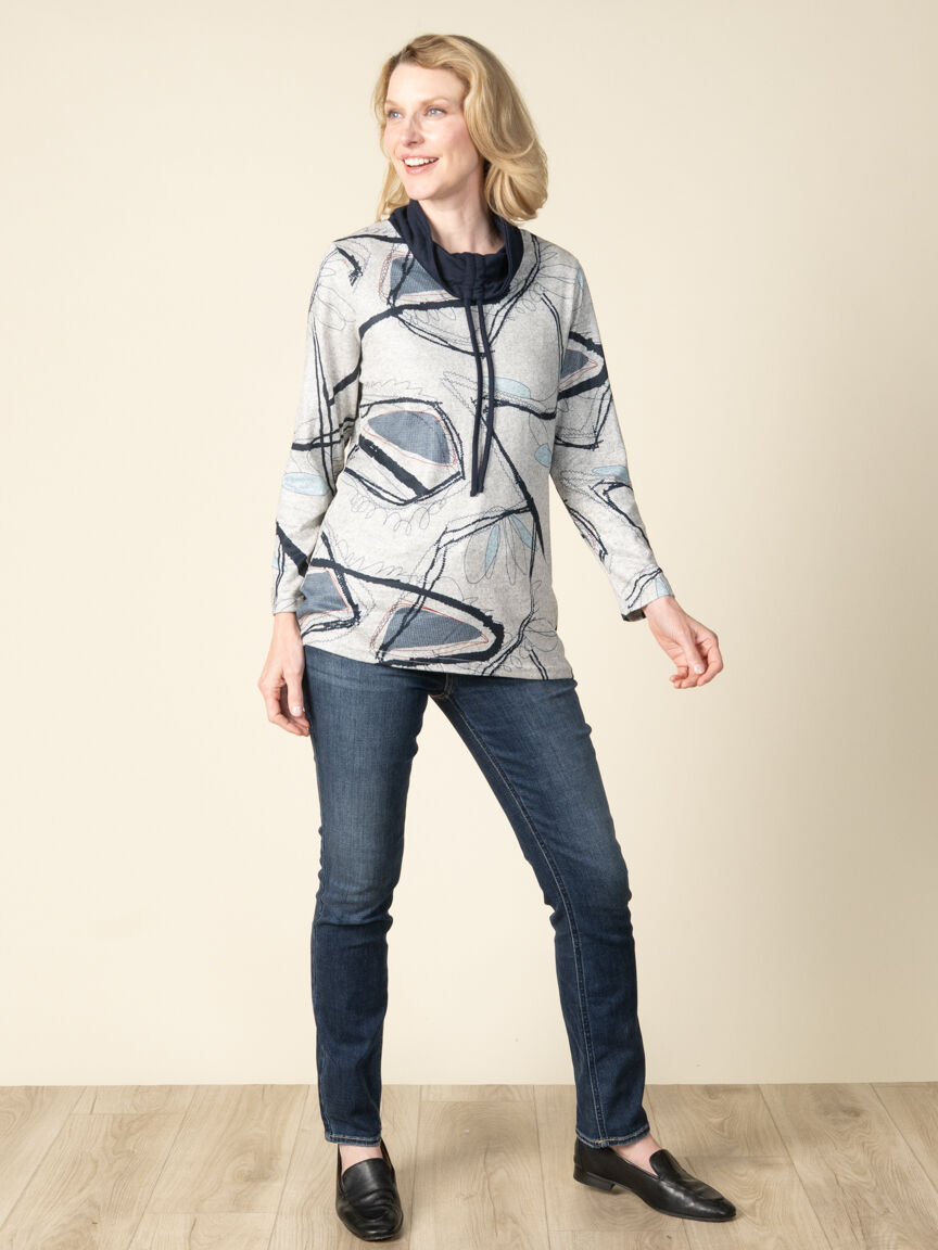3/4 Sleeve Cowl Neck Printed Tunic