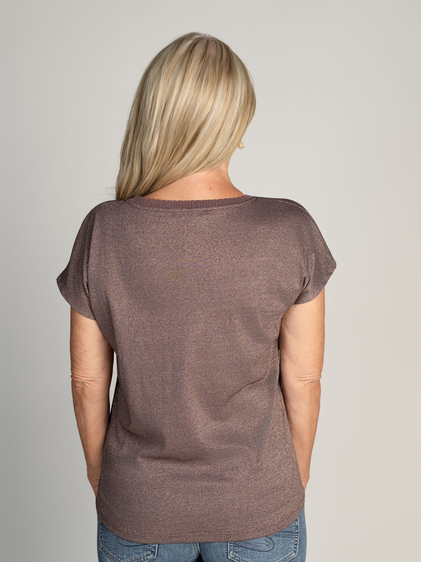 Scalloped V-Neck Shimmer Top