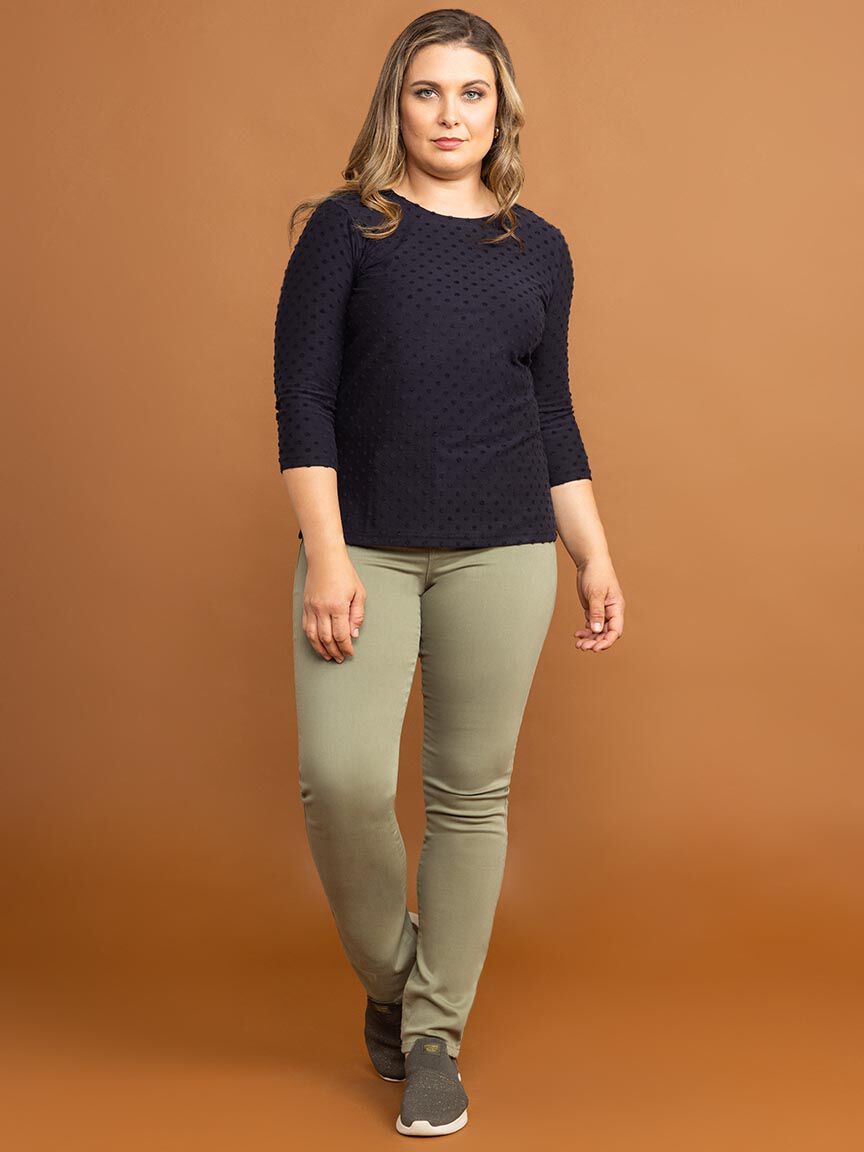 &frac34; Sleeve Crew Neck Top Image 1