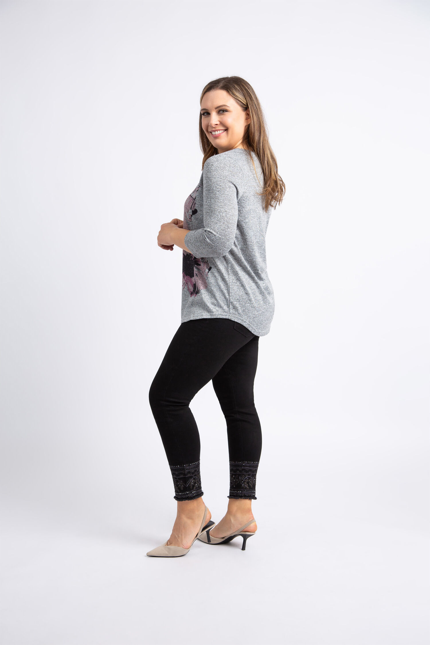 &frac34; Sleeve Flower Print Top  Image 2