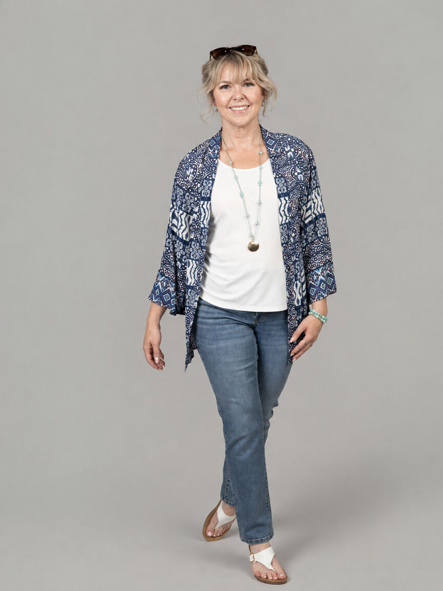 Thigh Length Kimono With Waist Tie