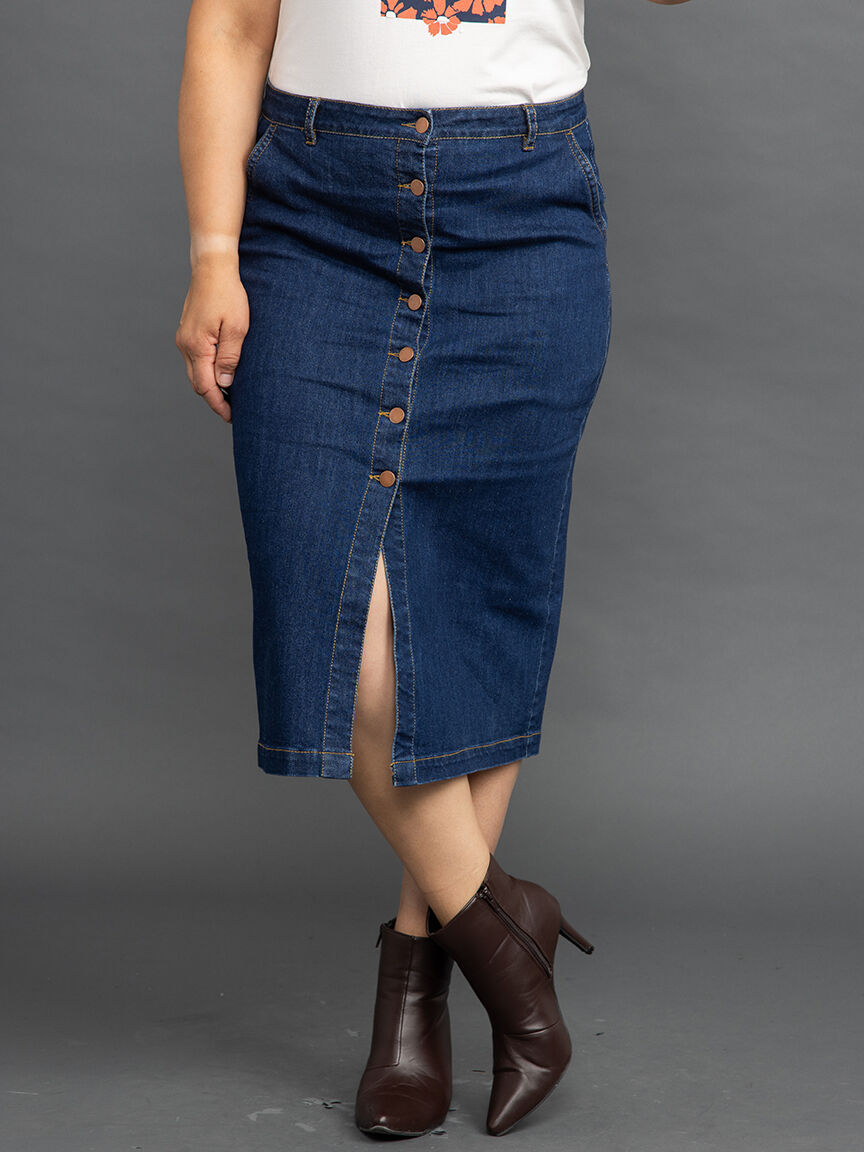 Button-Up Denim Midi Skirt Image 2
