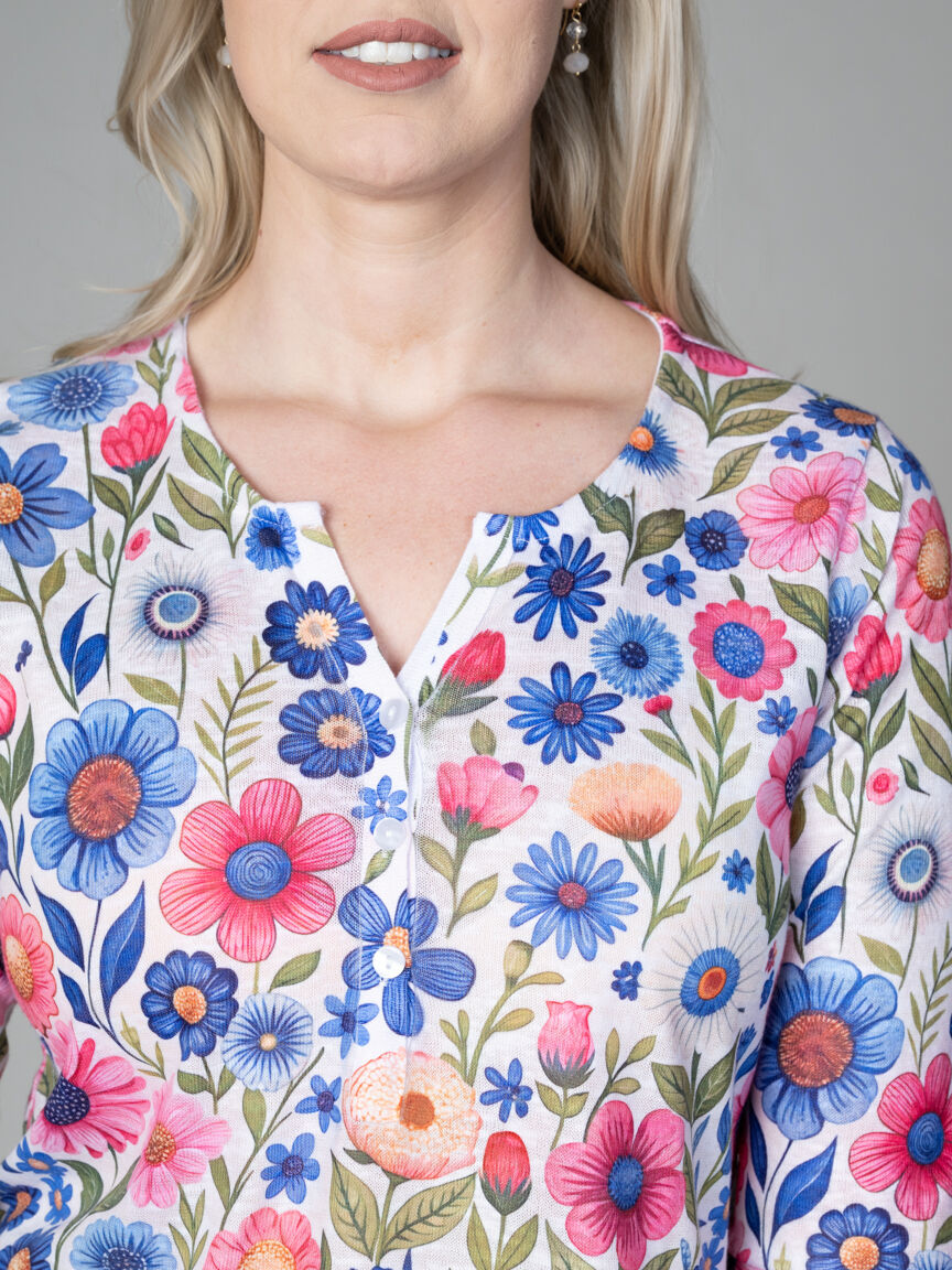 3/4 Sleeve Floral Henley Top