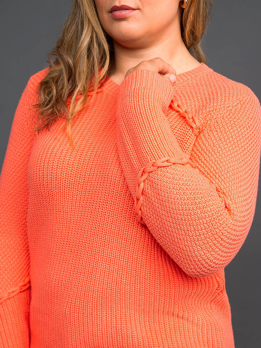 Crew Neck Sweater w/ Lace-Up Detail Image 5