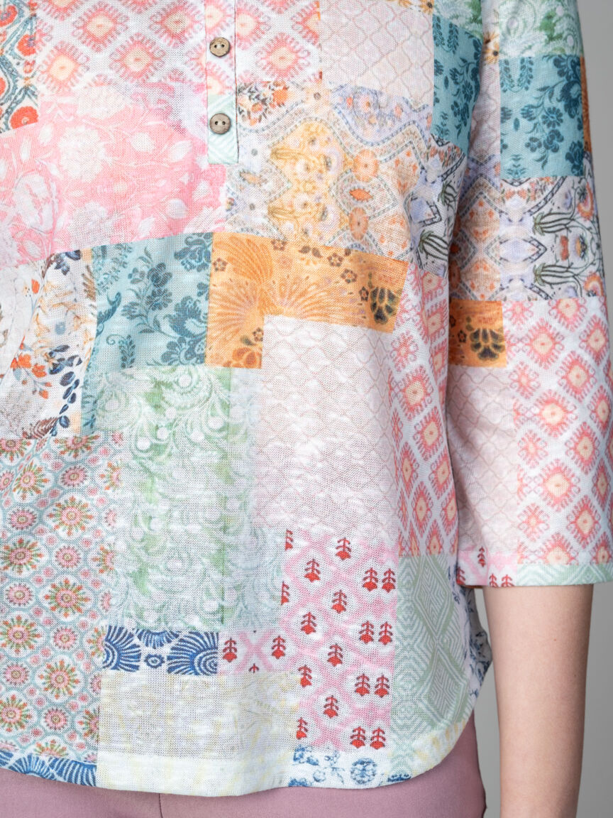 3/4 Sleeve Patchwork Top