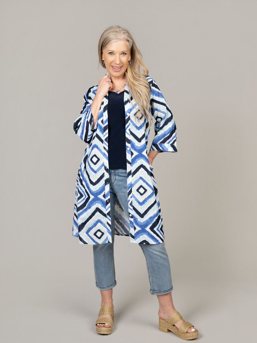 Button-Up Knee-Length Dress With Roll Tab Sleeves
