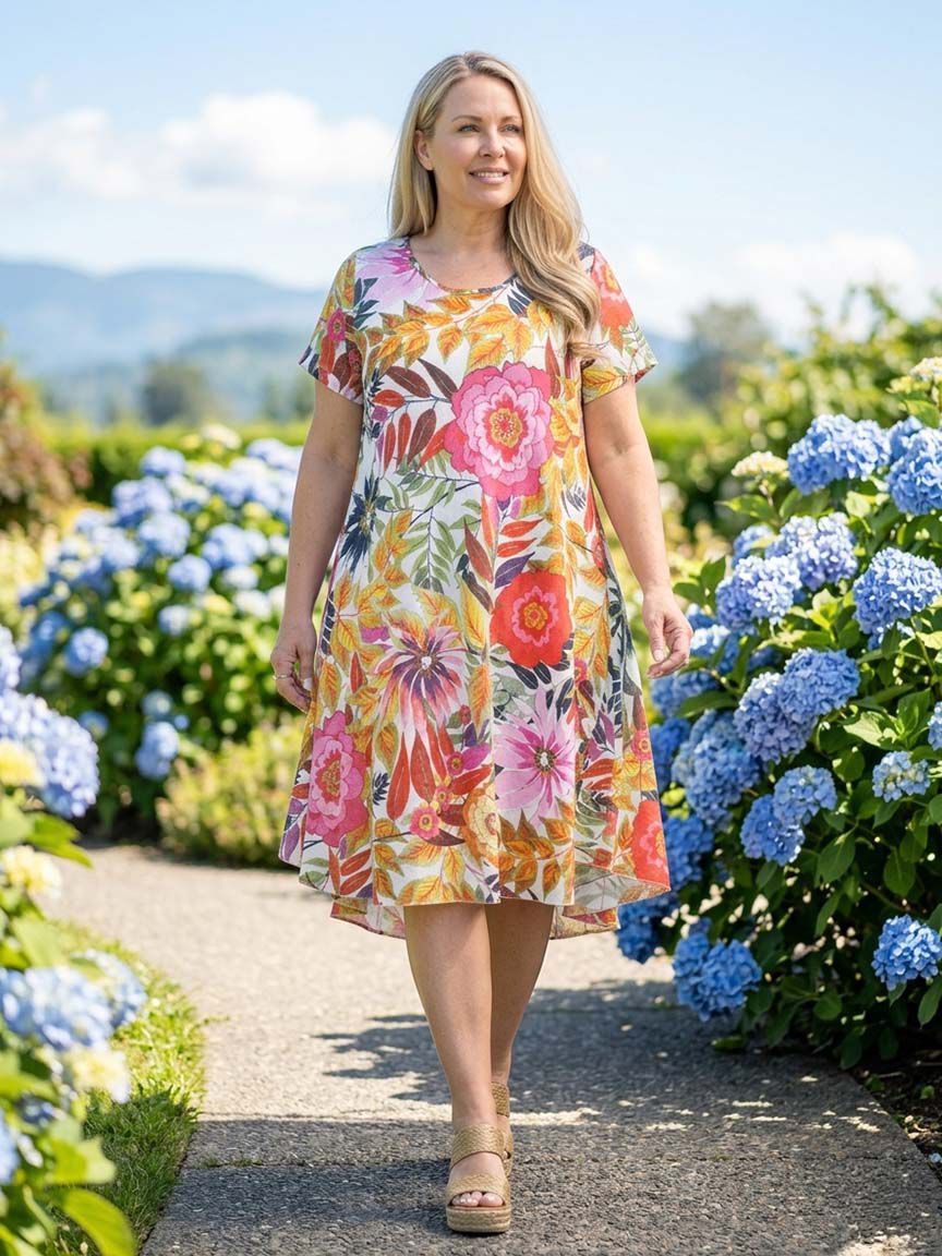Short Sleeve Flowy Floral Midi Dress