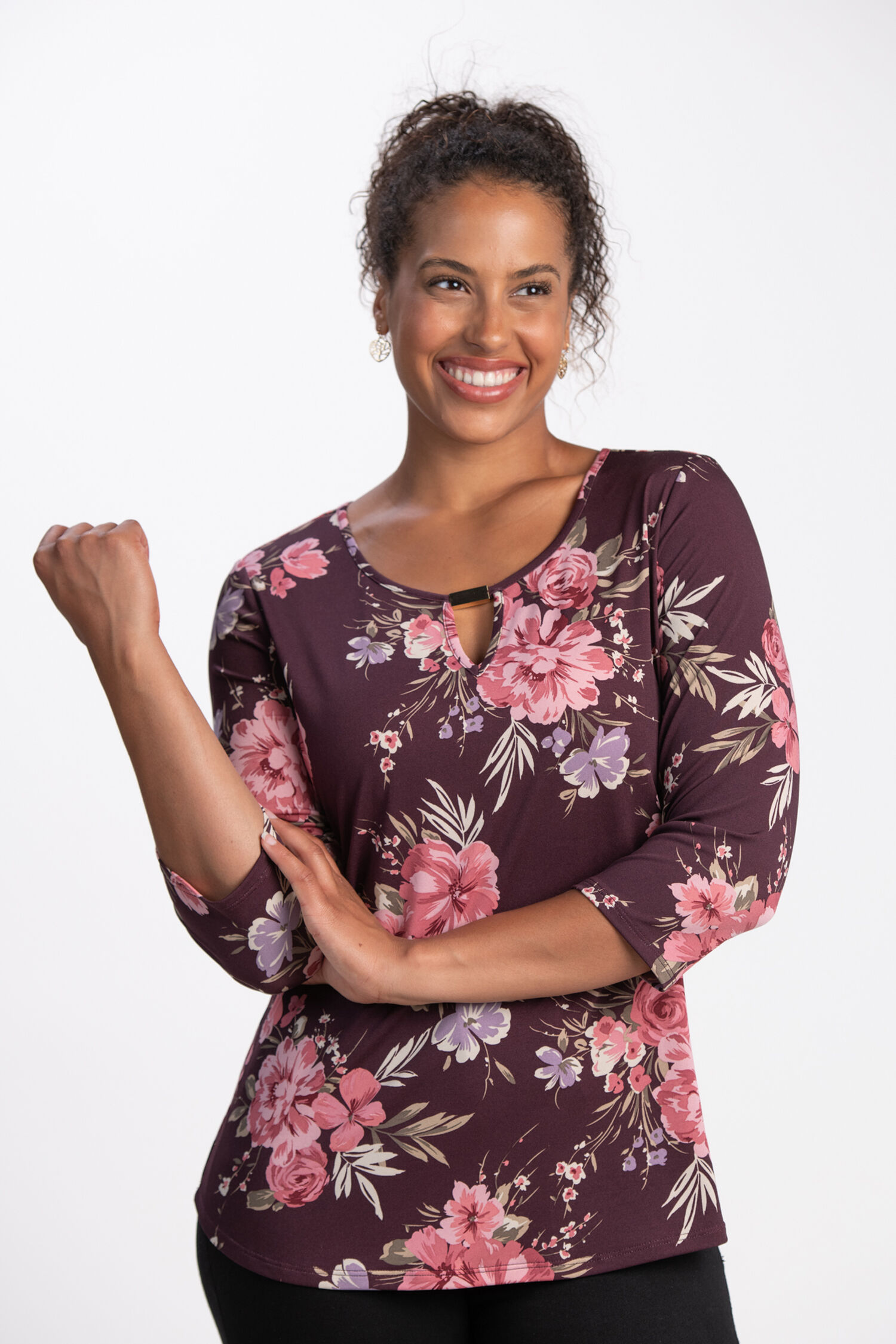 &frac34; Sleeve Keyhole Top  Image 2