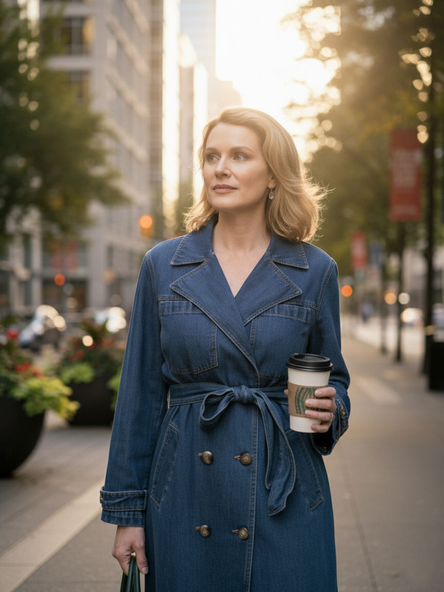 Long Sleeve Button Up Denim Trench Jacket