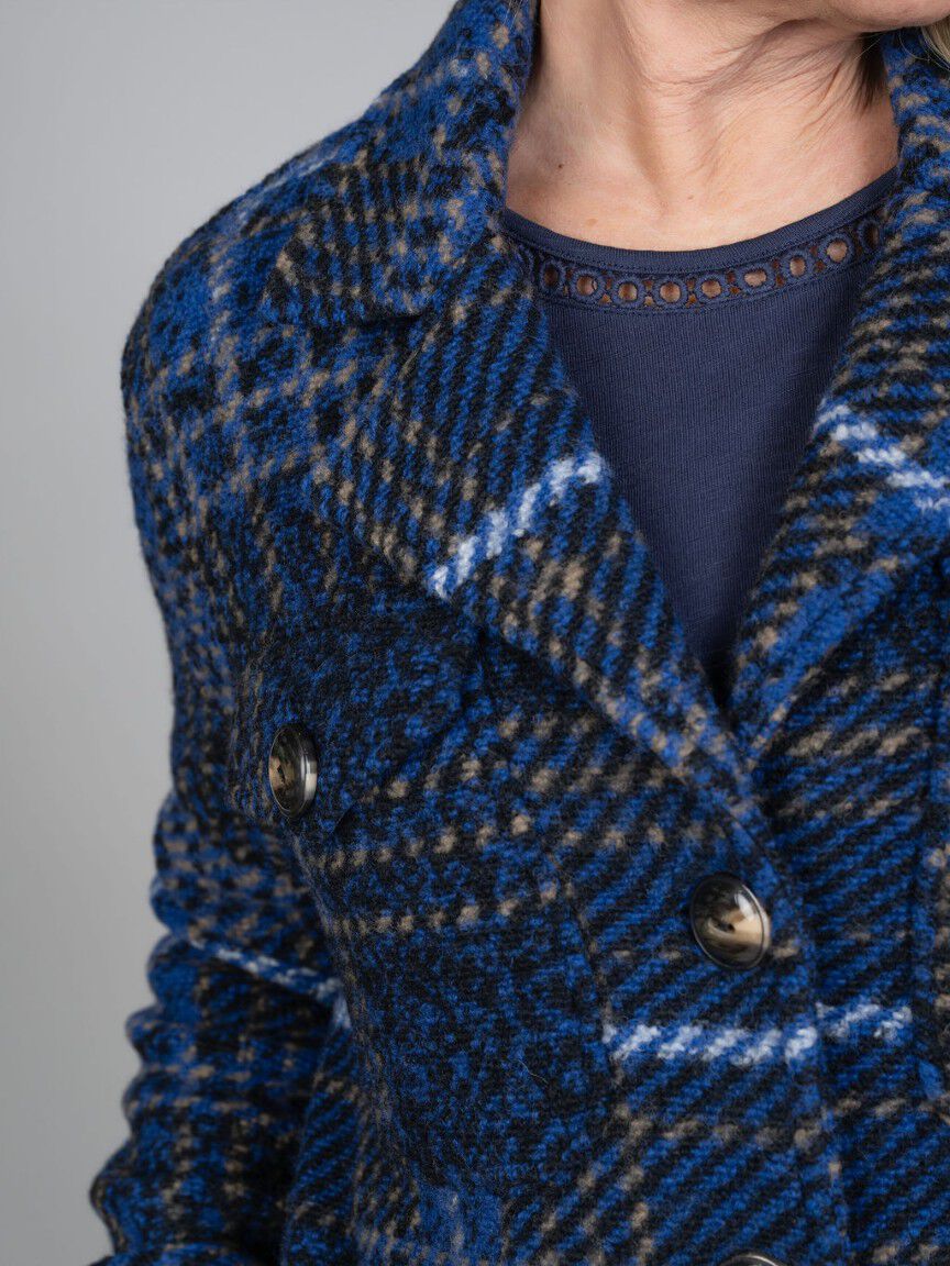 Knit Plaid Notch Collar Shacket