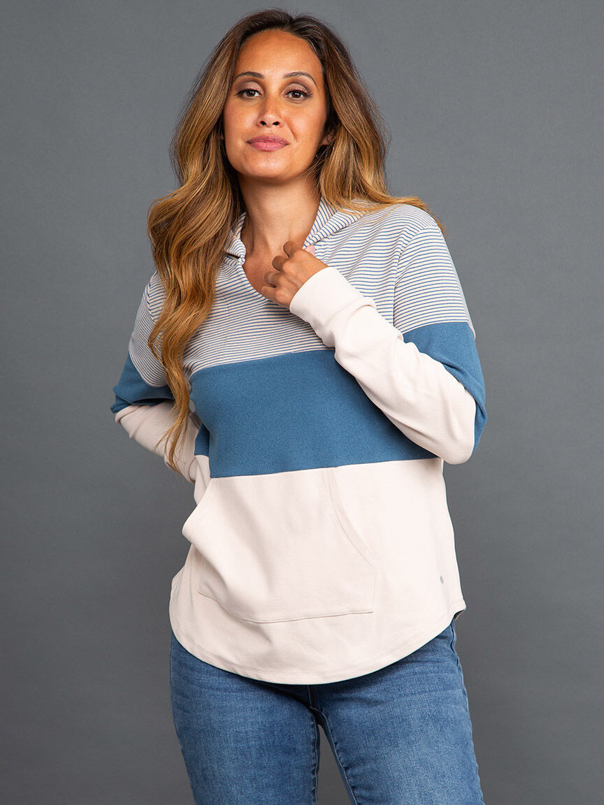 Long Sleeve Hooded Color Block Sweatshirt Image 2