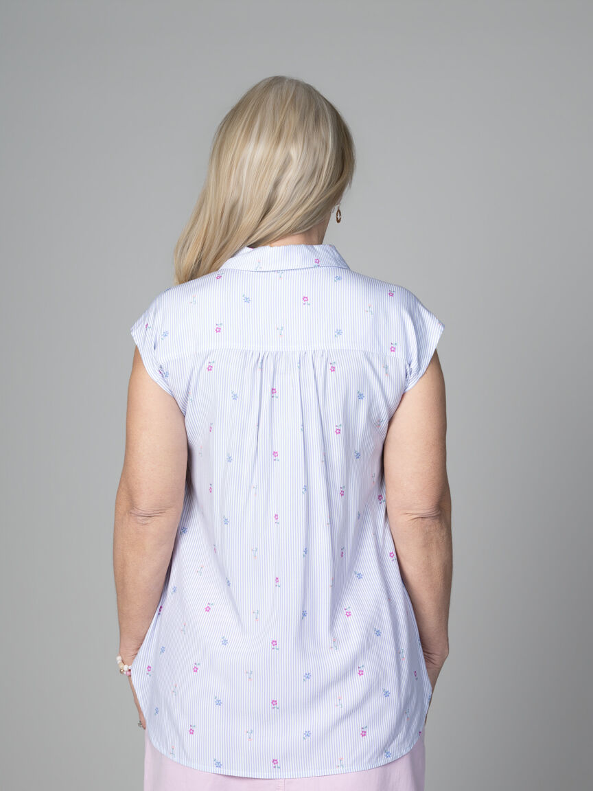 Sleeveless Button Up Collared Shirt