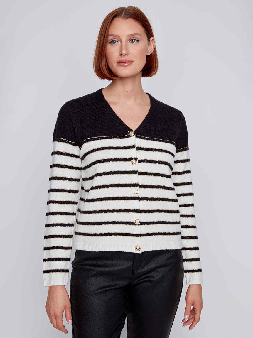 Button Up Long Sleeve Cardigan with Lurex Image 1