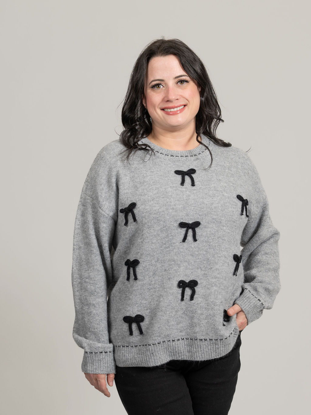 Long Sleeve Crew Neck With Bow Tie Details