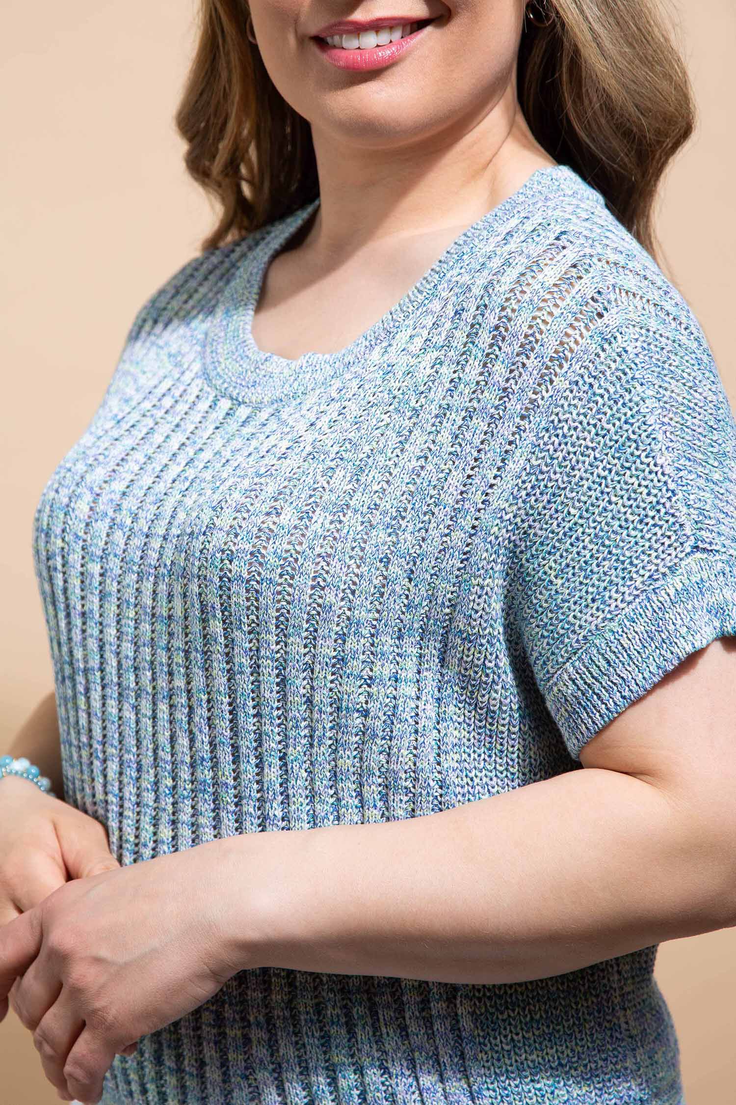 Short Sleeve Space Dyed Ribbed Sweater