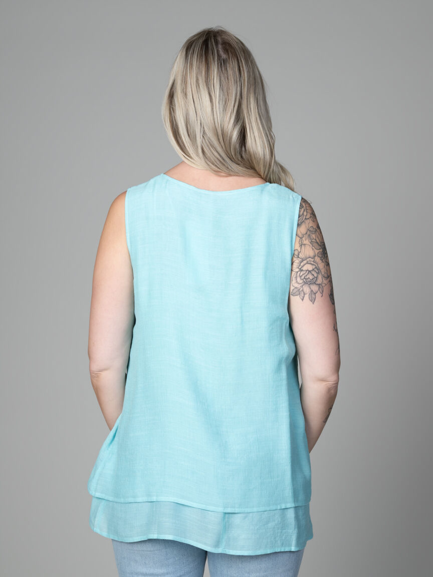 Layered Sleevless Button Shirt