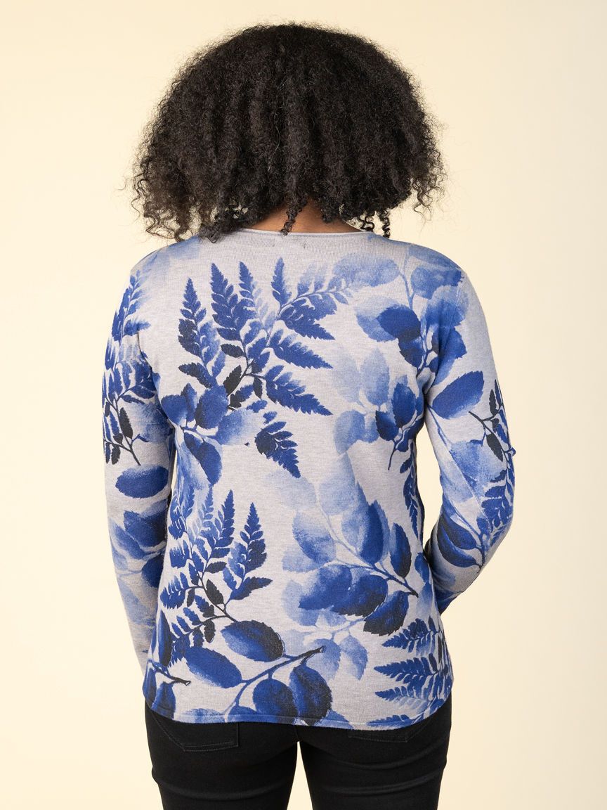 Long Sleeve Leaf Print Sweater with Hotfix