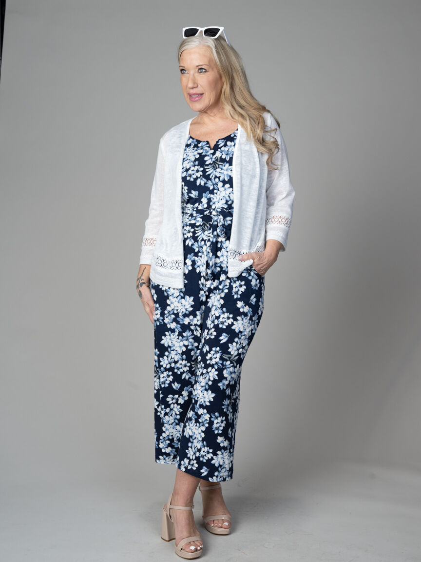 3/4 Sleeve Cardigan With Crochet Detail