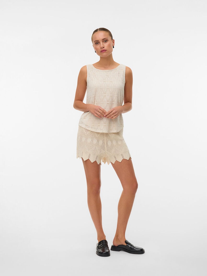 Lined Crochet Knit Sleeveless Shirt
