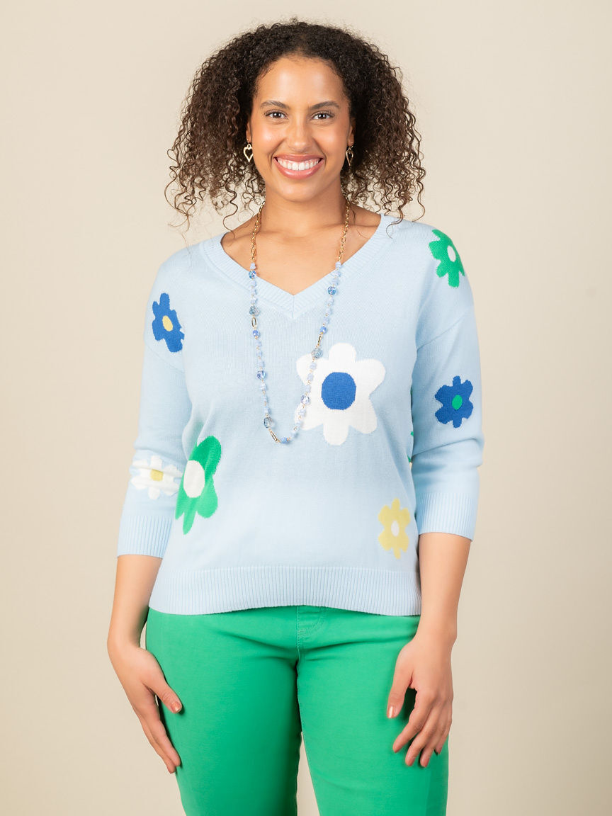 Whimsical Flower Power 3/4 Sleeves Sweater Image 2