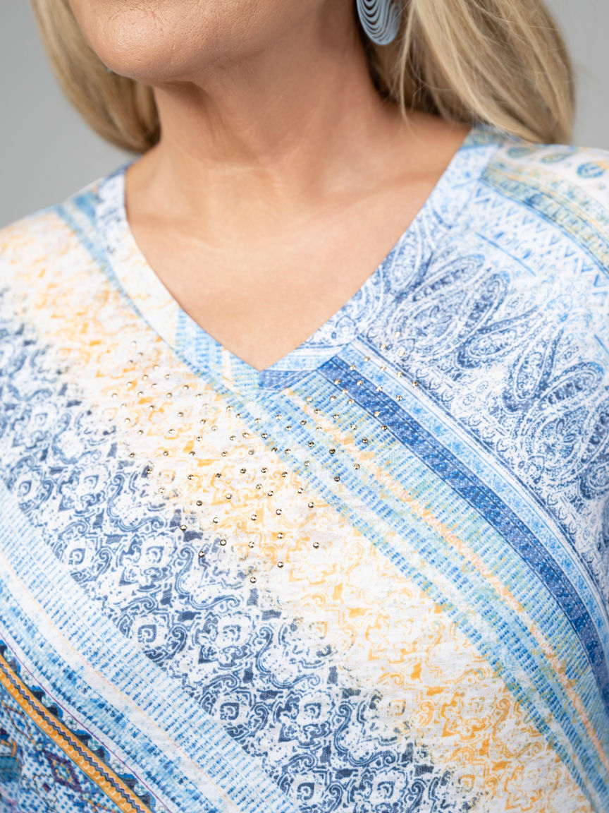 Burnout Abstract Short Sleeve Top With Hotfix