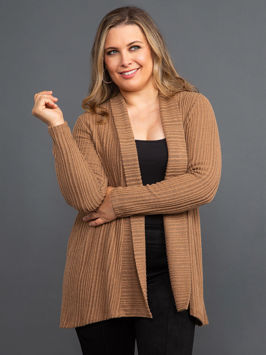 Ribbed Knit Open Front Cardigan Image 2