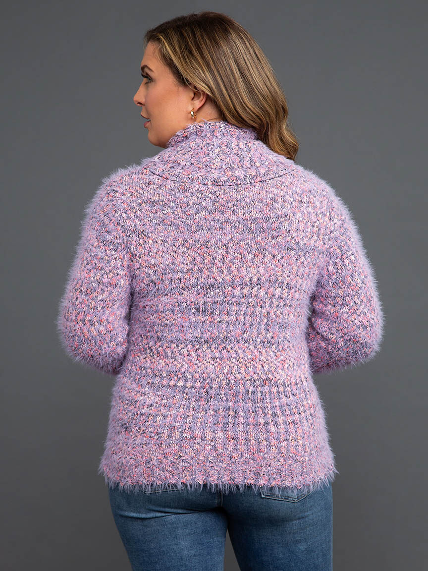 Long Sleeve Cowl Neck Eyelash Sweater Image 4