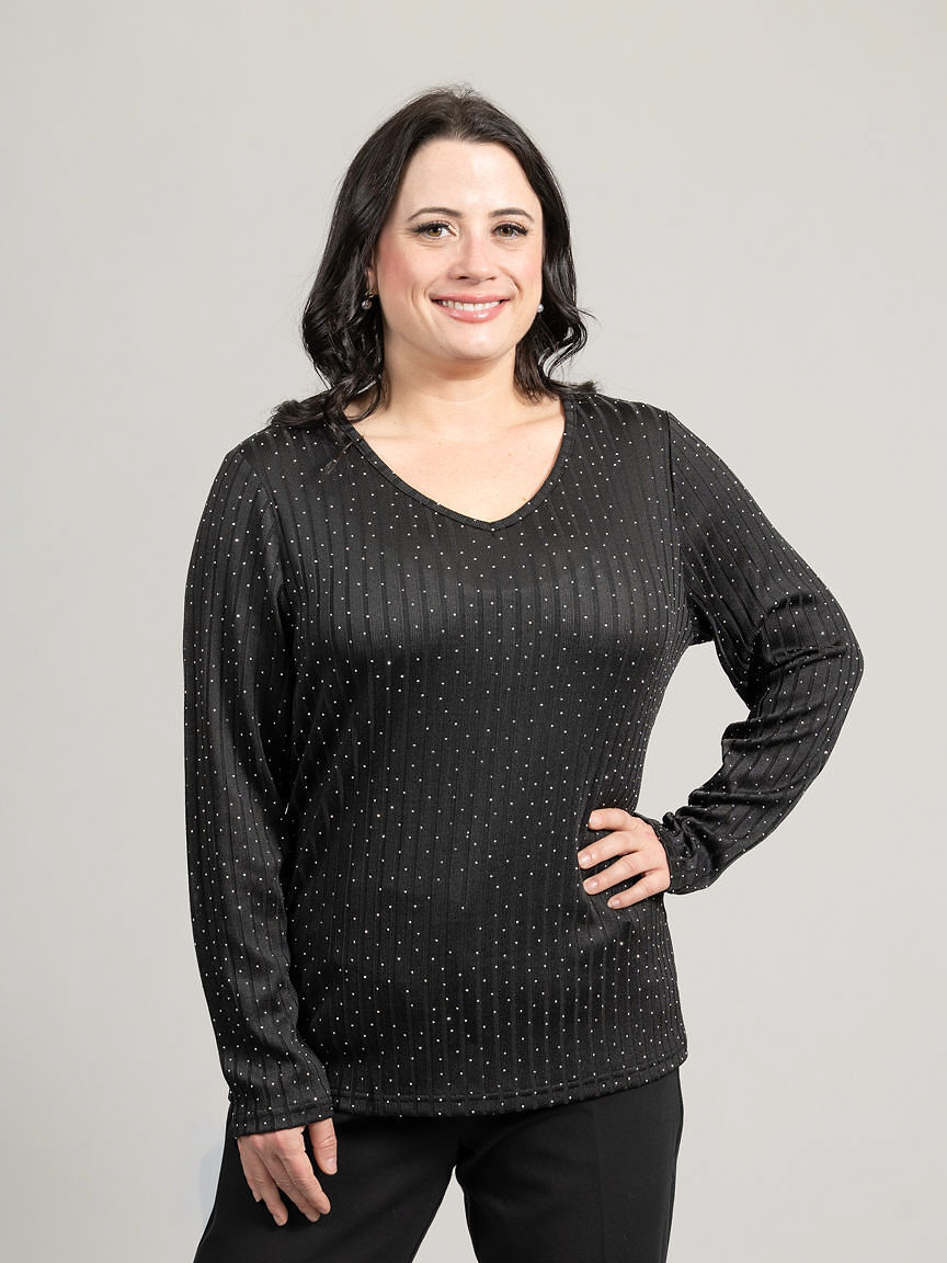 Long Sleeve Ribbed Top With Hotfix