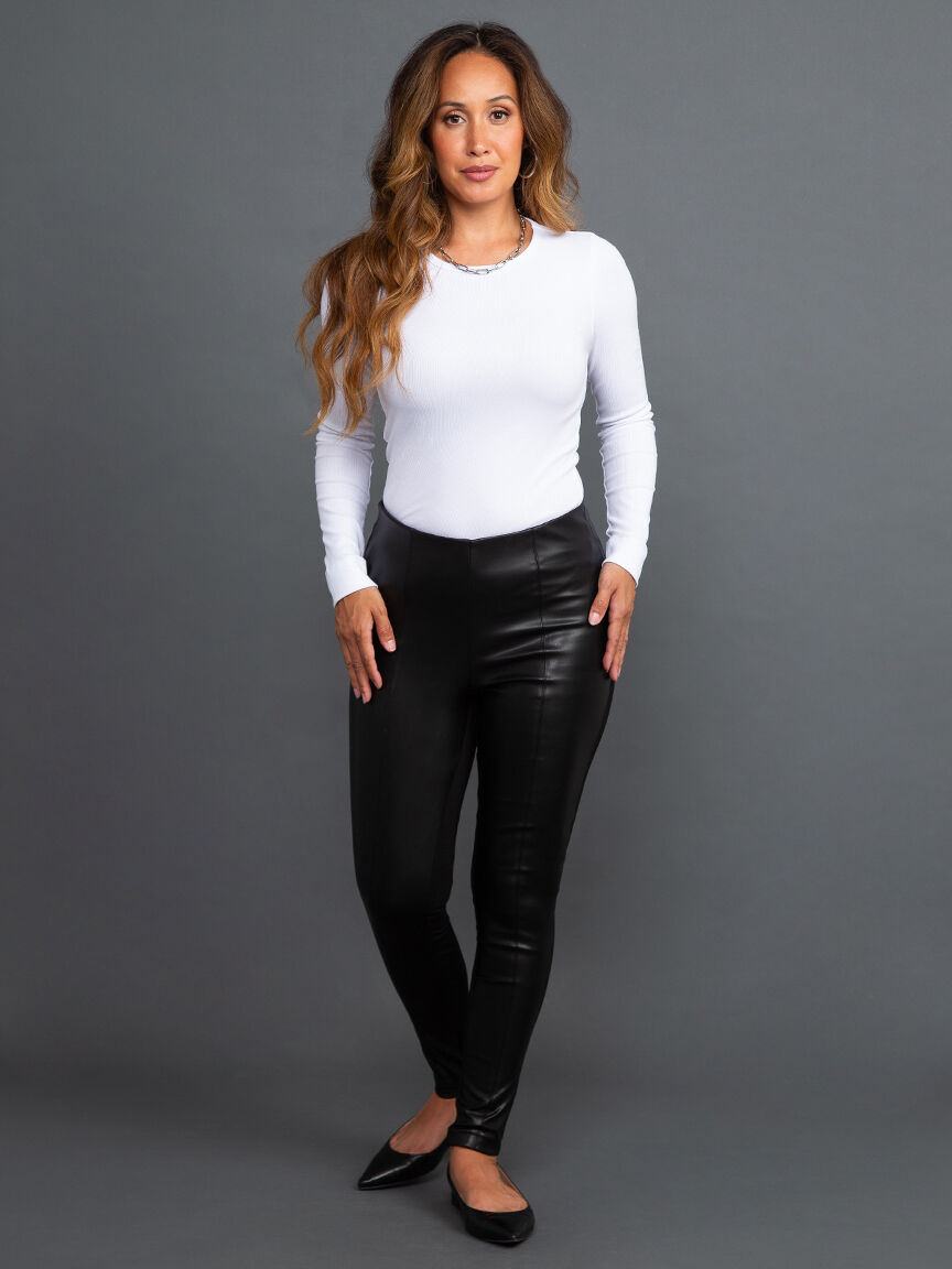 Pleather Front Mid-Rise Leggings Image 1