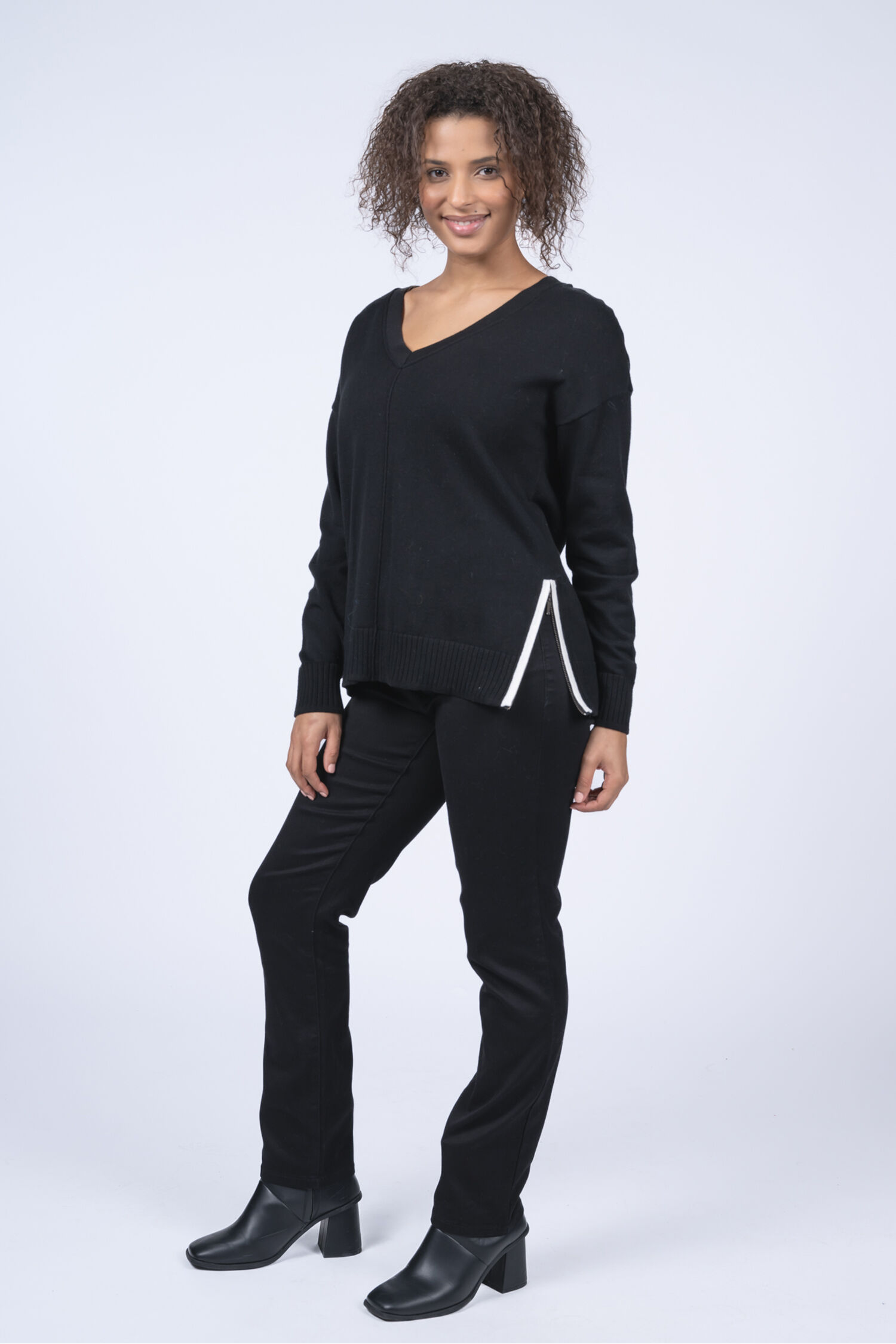 Side Zip V-Neck Sweater  Image 2