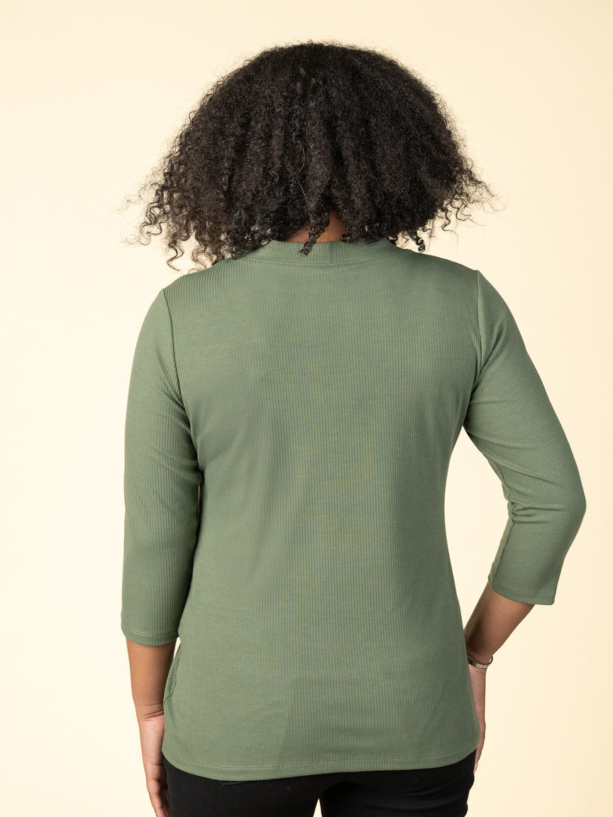 &frac34; Sleeve Knit Top w/ Drawstring