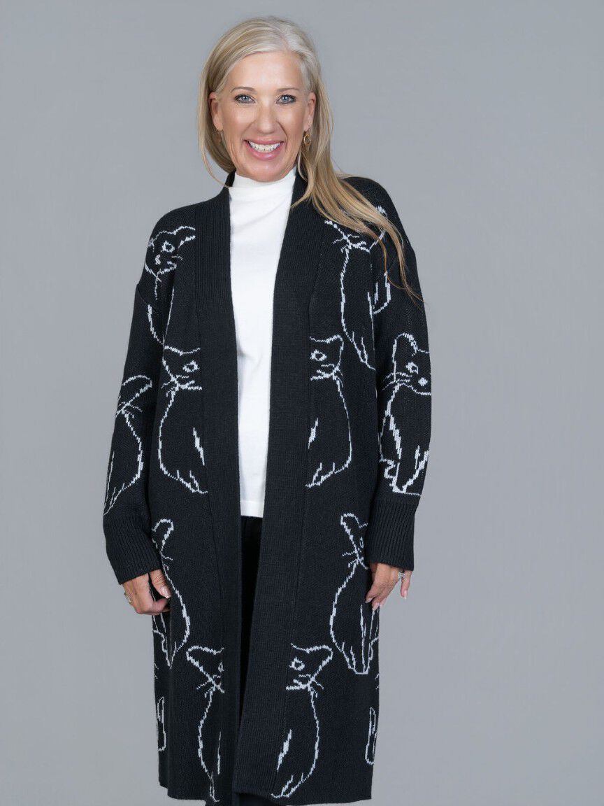 Open Front Cat Knit Coatigan
