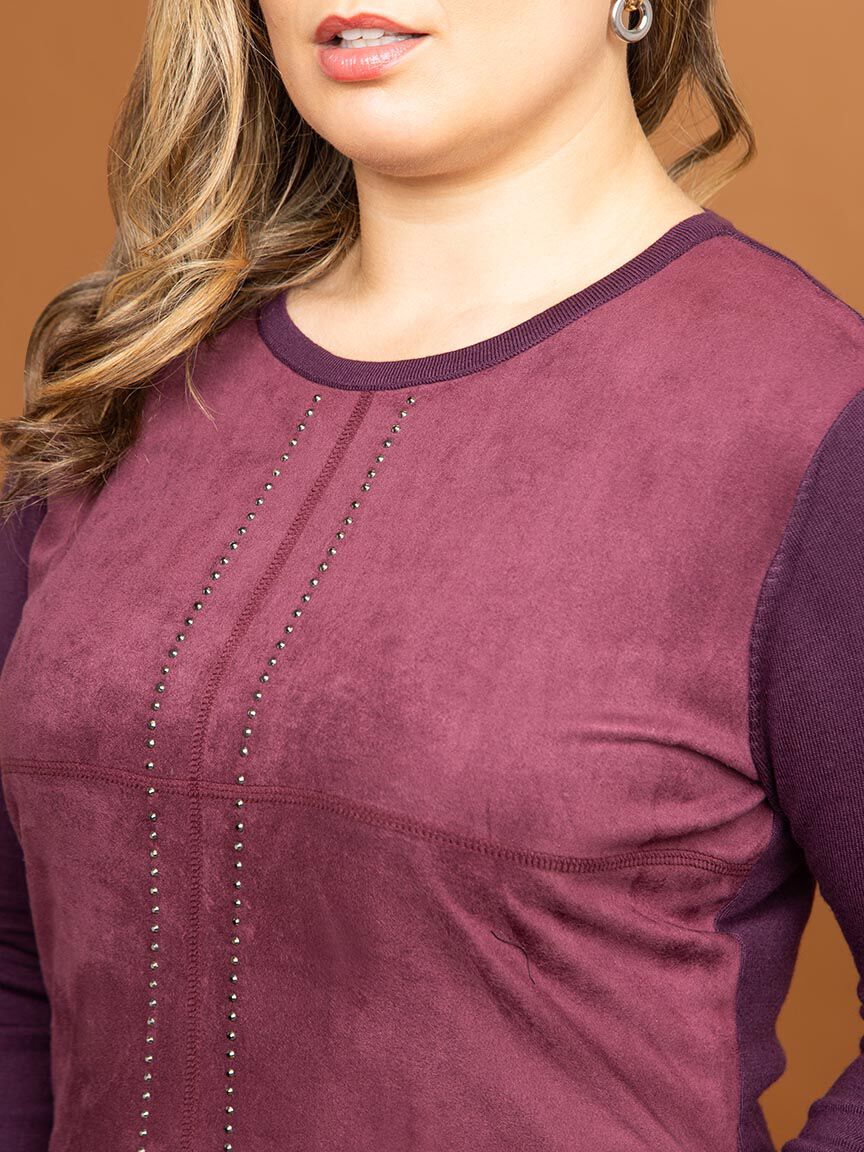 Long Sleeve Suede Top with Hotfix