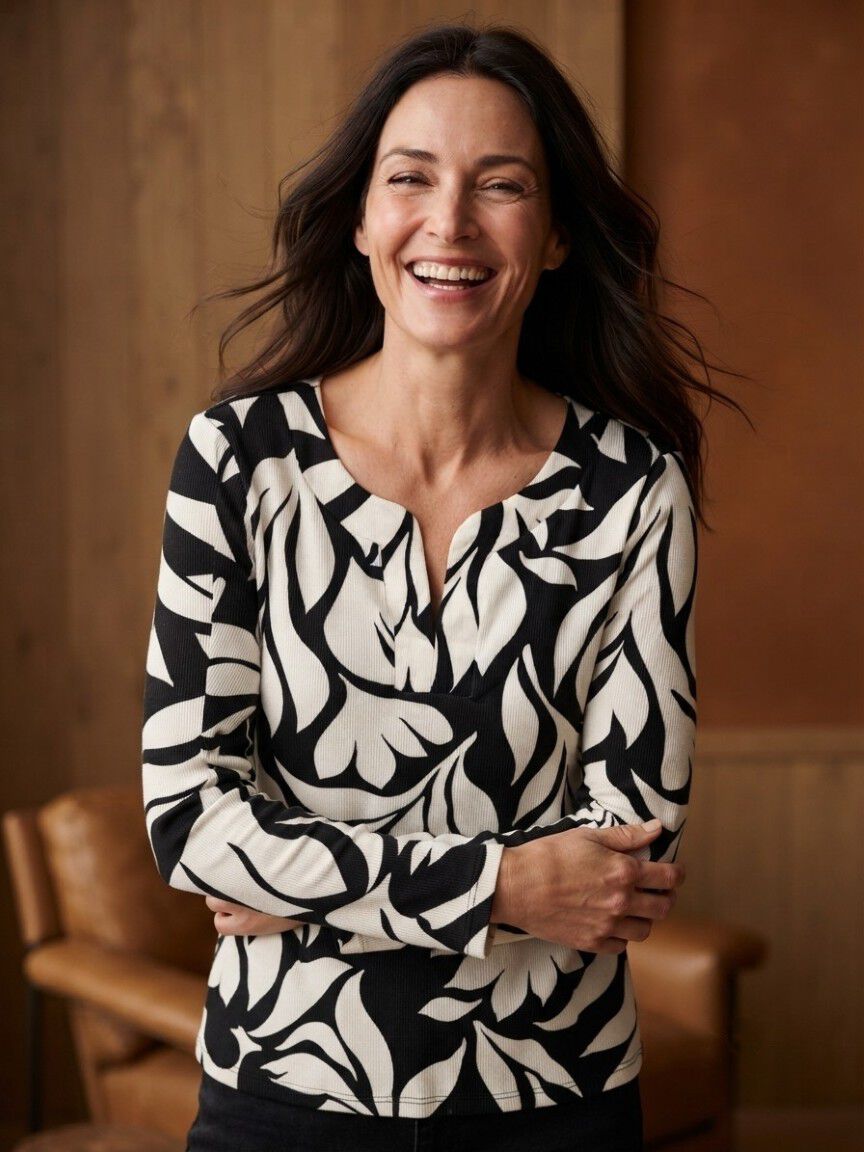Long Sleeve Notched Neck Top