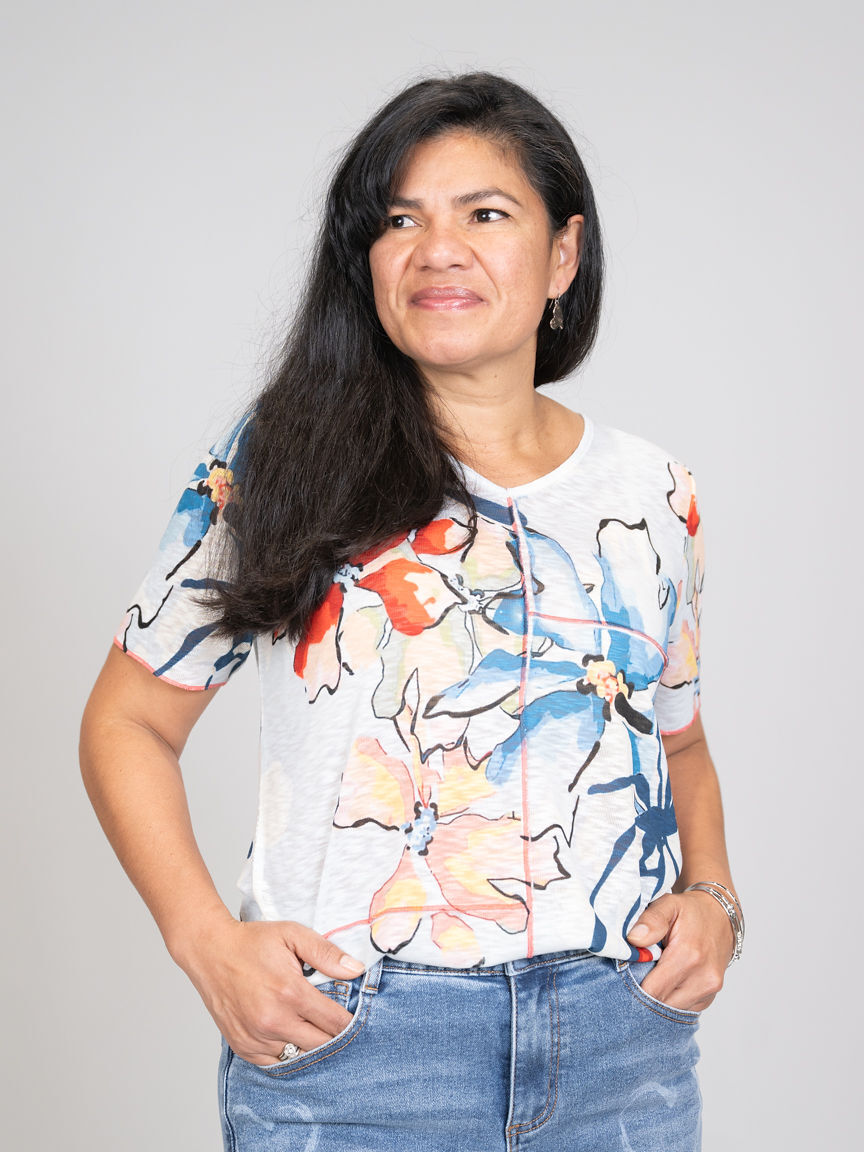 Burnout V-Neck Top With Exposed Seams