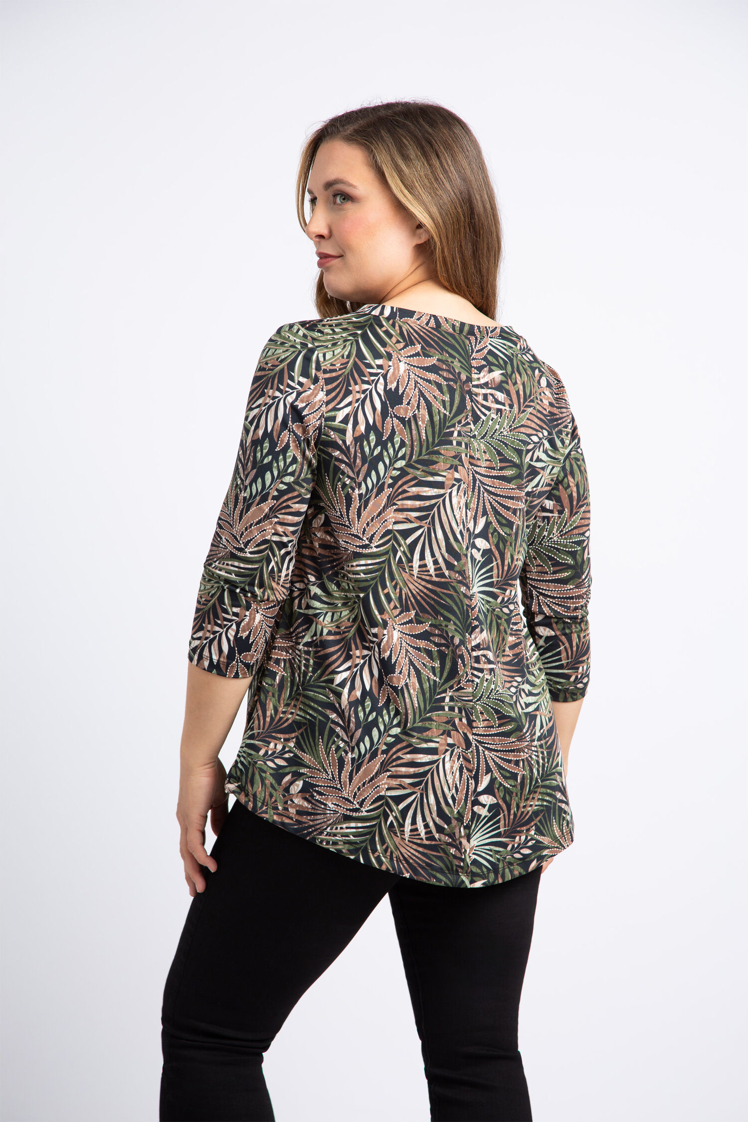 &frac34; Sleeve Textured Leaf Print Top  Image 3