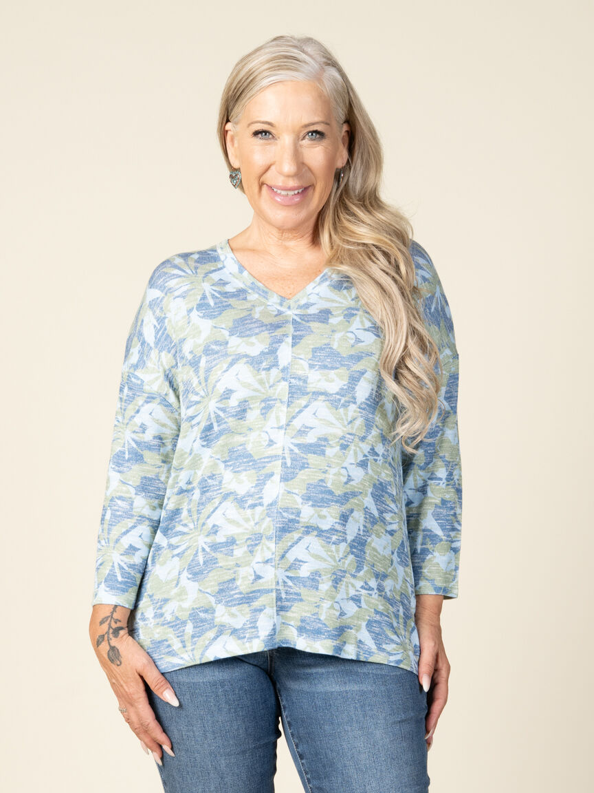 3/4 Sleeve Hacci Printed Top