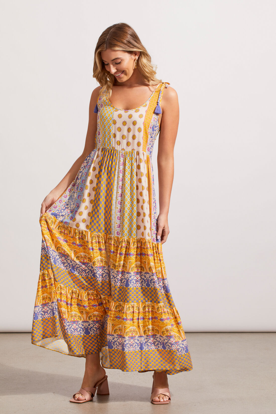 Multi-Print Maxi Dress w/ Shoulder Tassel Image 3