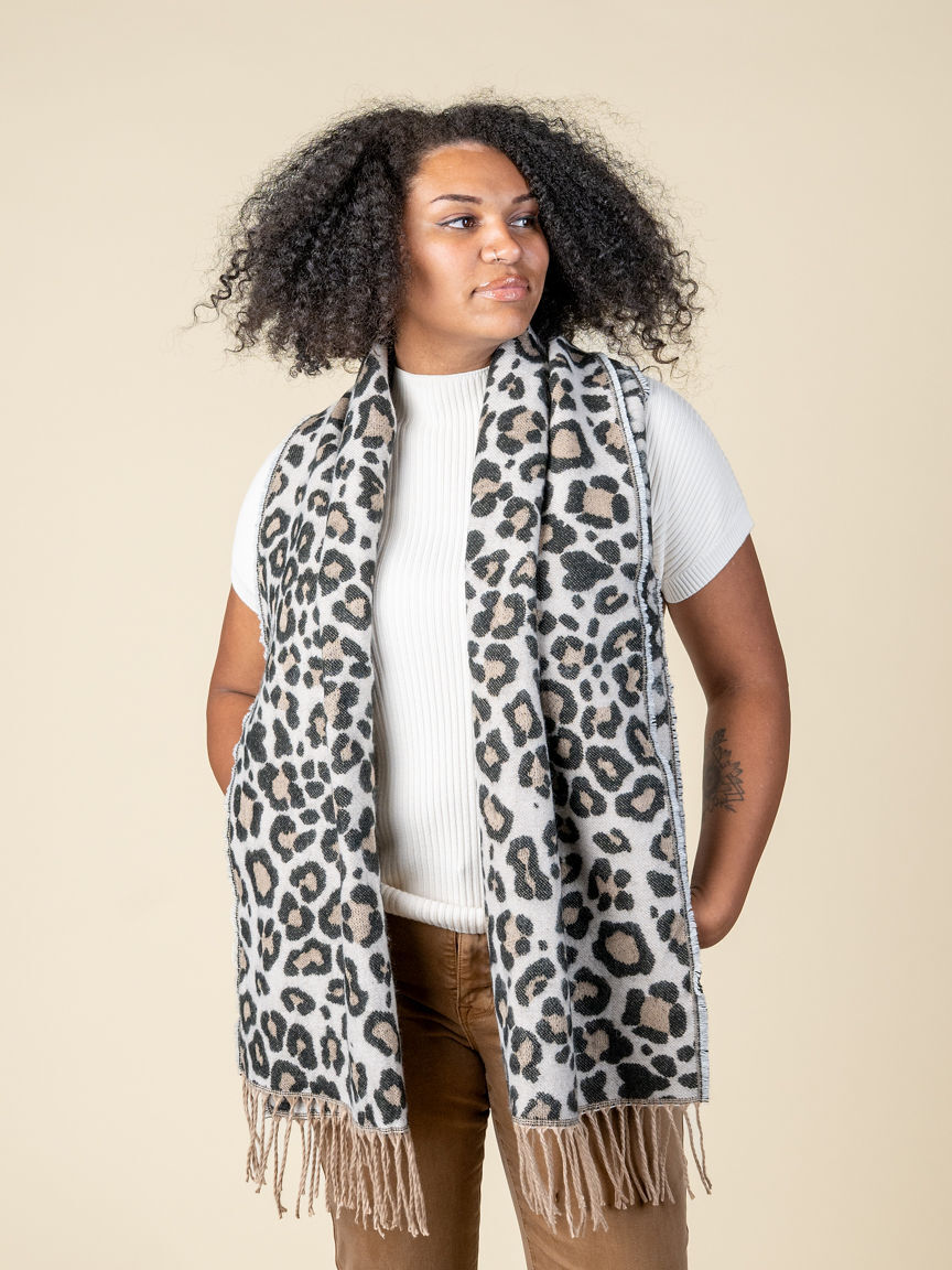 Leopard Print Scarf With Fringe