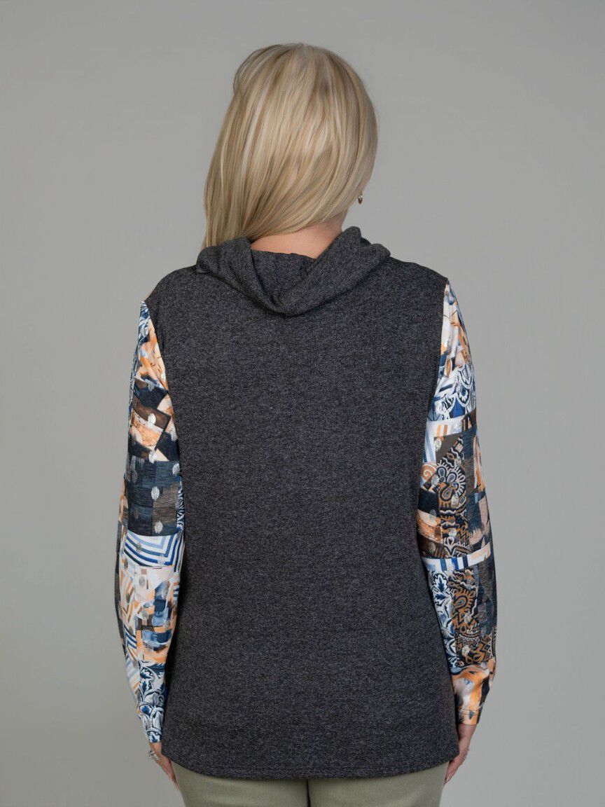 Mixed Print Cowl Neck Top