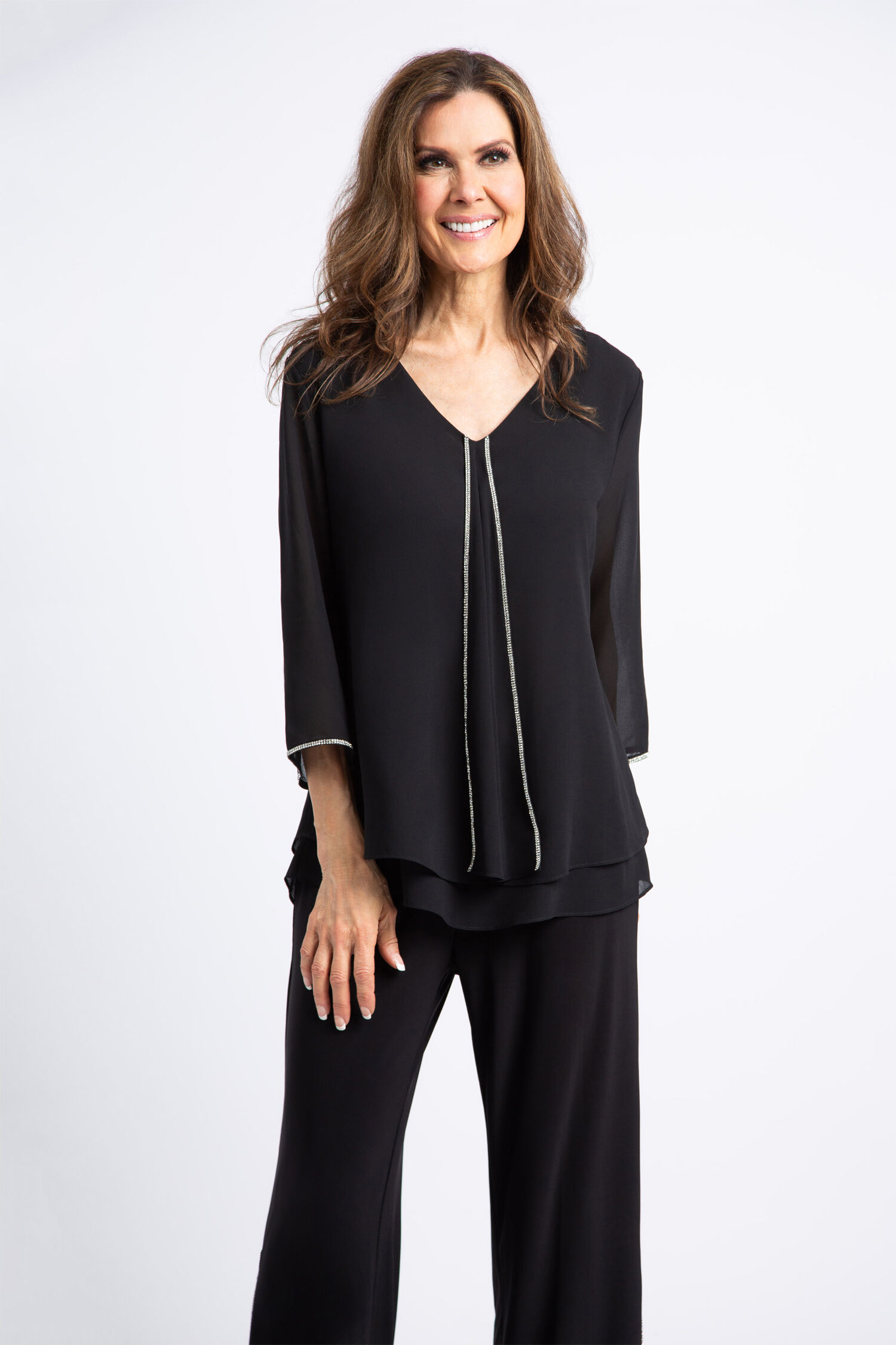 &frac34; Sleeve Split Front Blouse Image 2