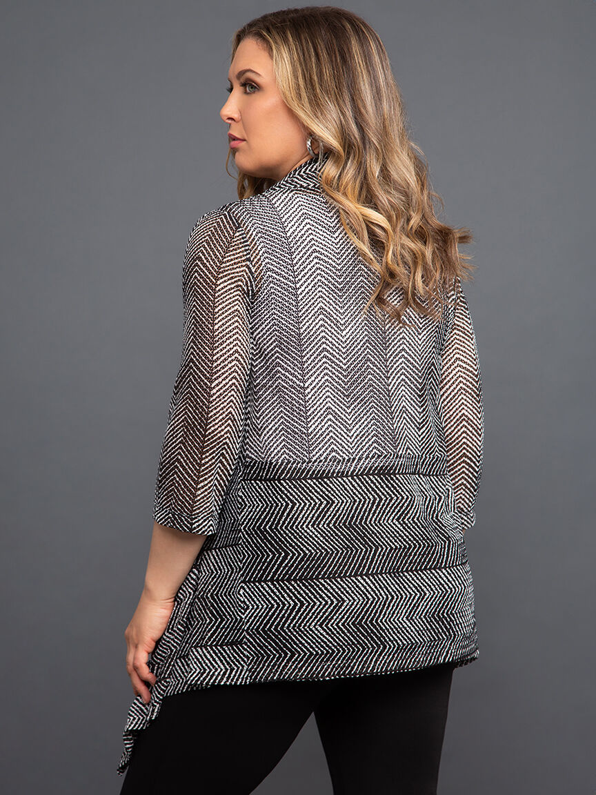&frac34; Sleeve Mesh Chevron Cardigan Image 4